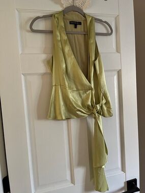 Lafayette 148 New York Light Olive Satin Wrap Camisole with Side Tie